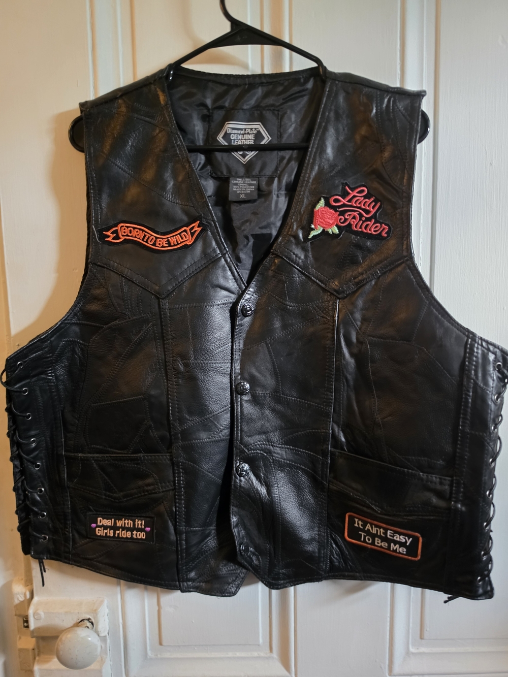 Diamond Supply Co. Black Leather 'Lady Rider' Embroidered Vest